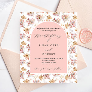 Pampas flowers rose gold budget wedding invitation flyer
