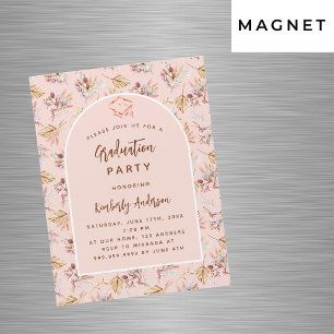 Pampas flowers rose gold luxury graduation party magnetic invitation