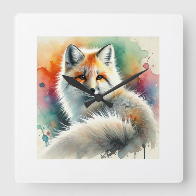 Pampas fox 091024AREF135 - Watercolor Square Wall Clock (Front)