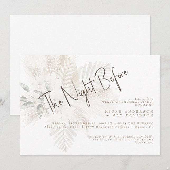 Pampas & Gold The Night Before Rehearsal Dinner Invitation (Front/Back)