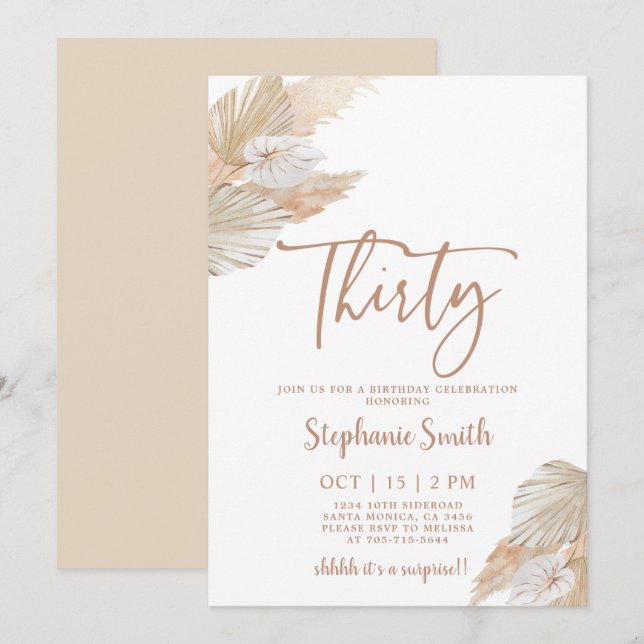 Pampas Grass 30th Birthday Invitation (Front/Back)
