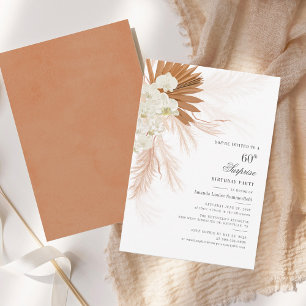Pampas Grass 60th Birthday Party Script Tan Invitation