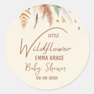 Pampas Grass A Little Wildflower Baby Girl Shower Classic Round Sticker
