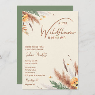 Pampas Grass A Little Wildflower Baby Girl Shower Invitation