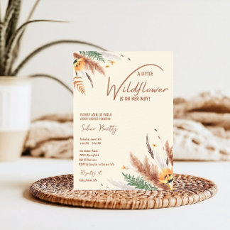 Pampas Grass A Little Wildflower Baby Girl Shower Invitation