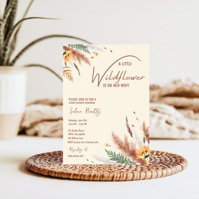 Pampas Grass A Little Wildflower Baby Girl Shower Invitation (Creator Uploaded)