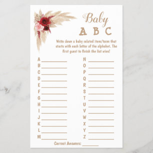 Pampas Grass ABC Baby Shower Game Card