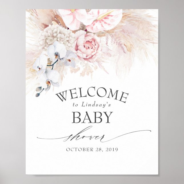 Pampas Grass and Anthuriums Baby Shower Welcome Poster (Front)