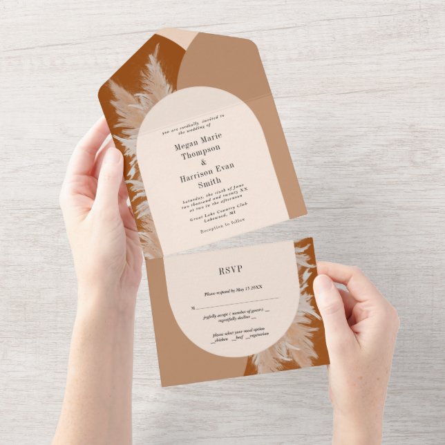 Pampas Grass and Arches Wedding Invitation (Tearaway)