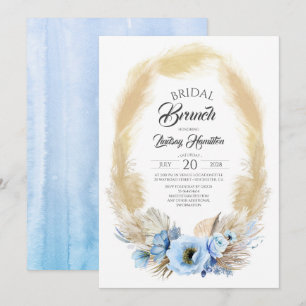 Pampas Grass and Dusty Blue Flowers Bridal Brunch Invitation