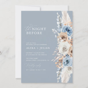 pampas grass and dusty blue rehearsal dinner invitation