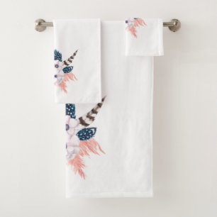 Pampas Grass and Feathers On White Bath Towel Set