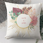 Pampas Grass and Gold Sun Mandala Anniversary Cushion<br><div class="desc">Personalised throw pillow for your wedding anniversary, newlyweds or engagement gift. Design features trendy boho pampas, eucalyptus leaves and foliage in watercolor with a gold sun mandala, radiating love and light. You can personalise with the couple's names on the front and the year or short message on the back such...</div>