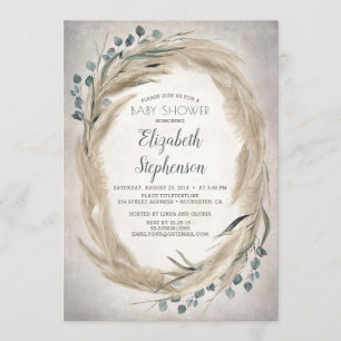 Pampas Grass and Greenery Boho Baby Shower Invitation
