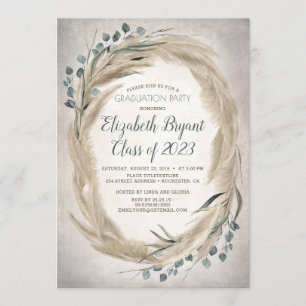 Pampas Grass and Greenery Boho Chic Graduation Invitation