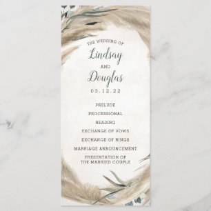 Pampas Grass and Greenery Boho Wedding Programs Programme