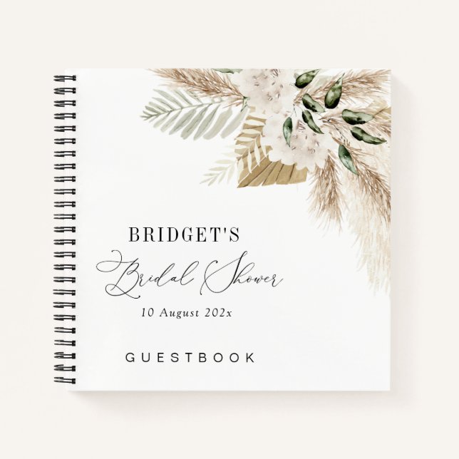 pampas grass and greenery bridal shower guestbook notebook (Front)
