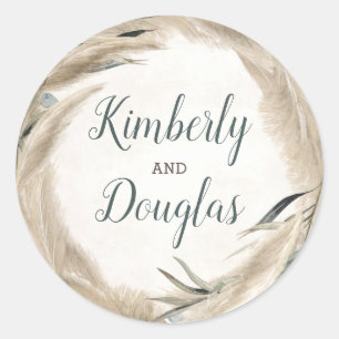 Pampas Grass and Greenery Wedding Classic Round Sticker