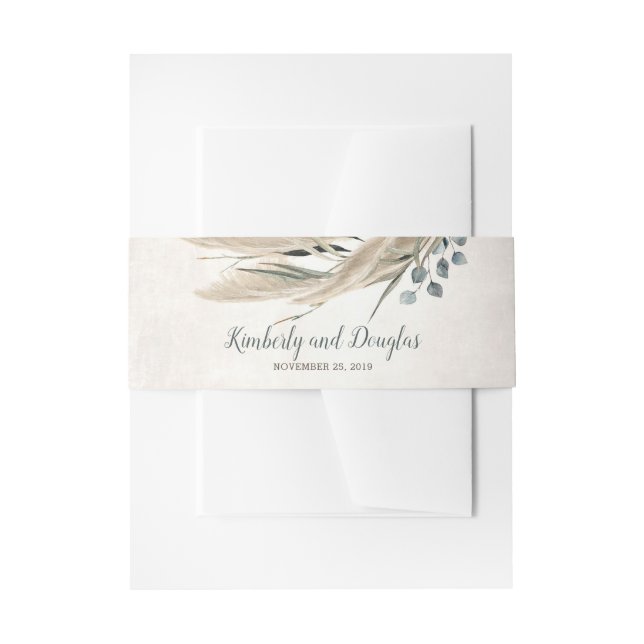 Pampas Grass and Greenery Wedding Invitation Belly Band (Front Example)
