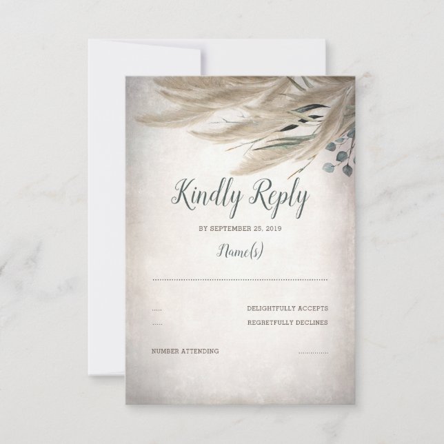 Pampas Grass and Greenery Wedding RSVP Card (Front)