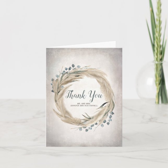 Pampas Grass and Greenery Wedding Thank You Card (Front)