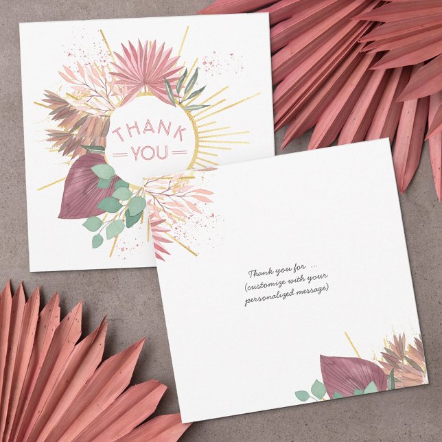 Pampas Grass and Mandala Boho Pink and Gold Thank You Card (Creator Uploaded)