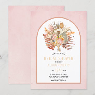 Pampas grass and palm soft pink bridal shower invitation