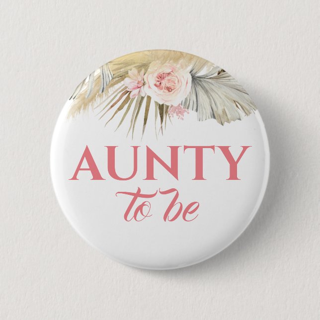 Pampas Grass and Pink Flowers Baby Shower 6 Cm Round Badge (Front)