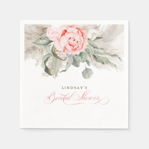 Pampas Grass and Pink Flowers Bridal Shower Napkin