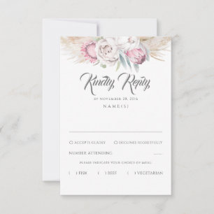 Pampas Grass and Pink King Protea Wedding RSVP Card