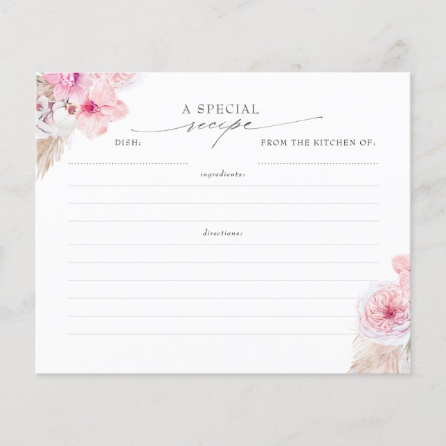 Pampas Grass and Pink Tropical Flowers Recipe Card (Front)