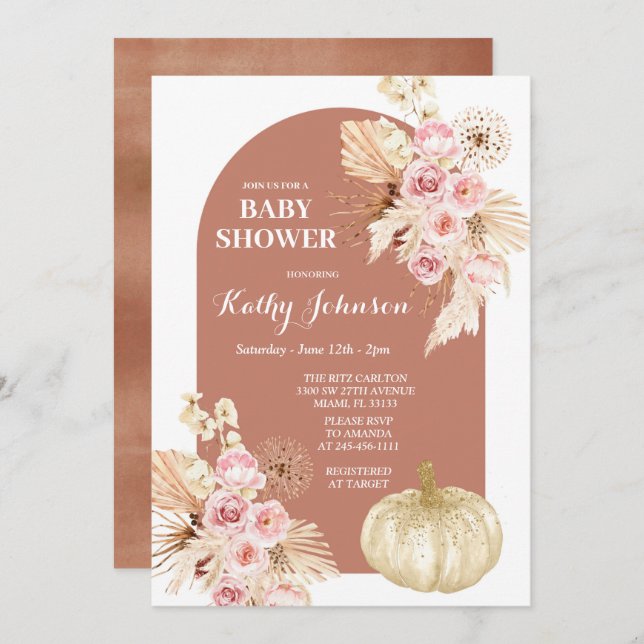 Pampas Grass and Pumpkin Baby Shower  Invitation (Front/Back)