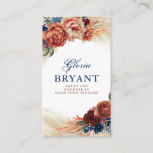 Pampas Grass and Rust Terracotta Flowers Botanical Business Card
