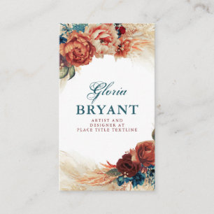 Pampas Grass and Rust Terracotta Flowers Botanical Business Card