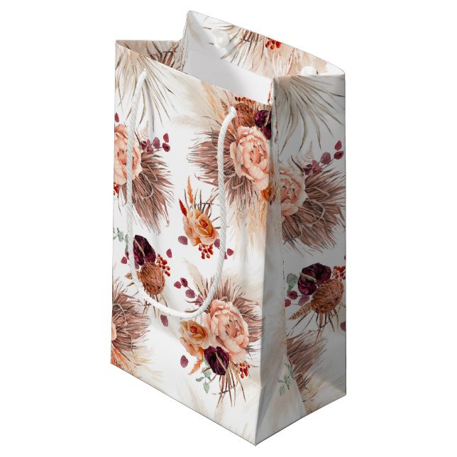 Pampas Grass and Terracotta Flowers Exotic Party Small Gift Bag (Front Angled)
