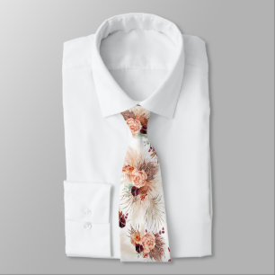 Pampas Grass and Terracotta Flowers Exotic Party Tie