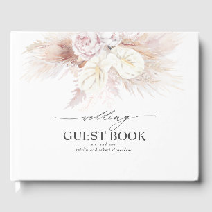 Pampas Grass and White Anthuriums Wedding Guest Book