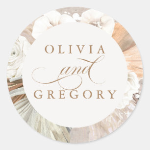 Pampas Grass and White Flowers Boho Wedding Classic Round Sticker