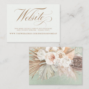 Pampas Grass and White Flowers Wedding Website Business Card
