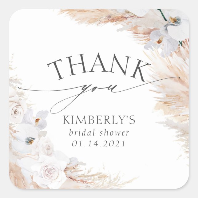 Pampas Grass and White Orchid Tropical Square Sticker (Front)