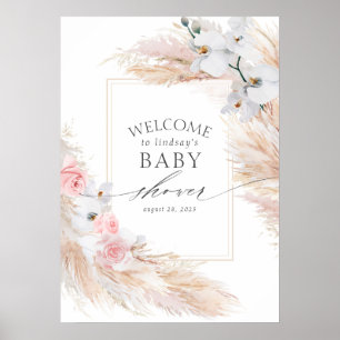 Pampas Grass and White Orchids Baby Shower Welcome Poster