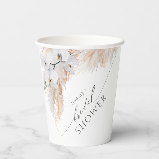 Pampas Grass and White Orchids Tropical Exotic Paper Cups (Back)