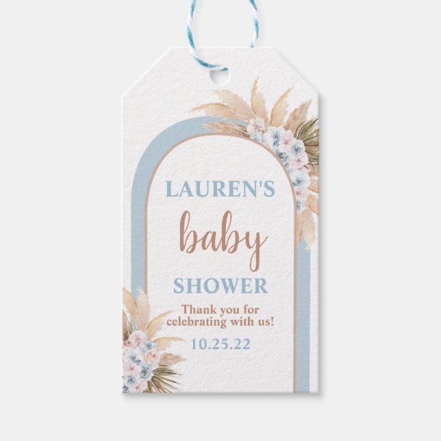 Pampas Grass Arch Baby Shower Boy Gift Tag (Front)