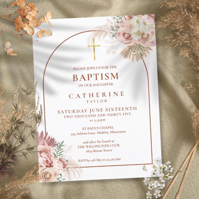 Pampas Grass Arch Baptism Christening Invitation (Pampas Grass Arch Baptism Christening Invitation)