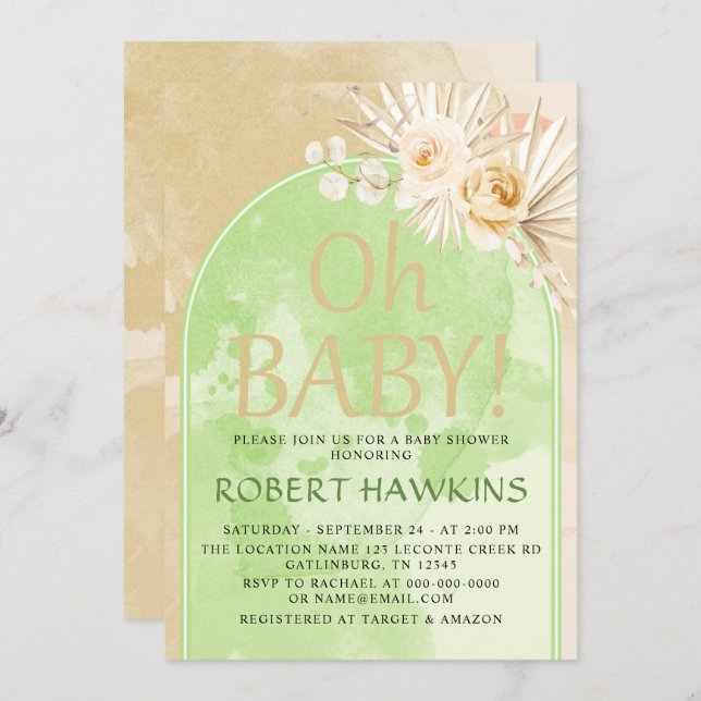 Pampas Grass Arch Boho Baby Shower Invitation (Front/Back)