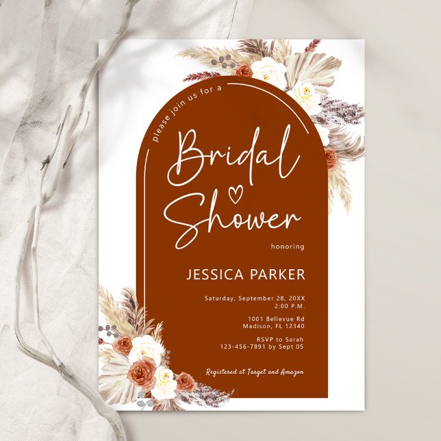 Pampas Grass Arch Burnt Ornage Boho Bridal Shower Invitation (Creator Uploaded)