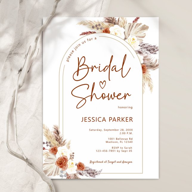 Pampas Grass Arch Terracotta Boho Bridal Shower Invitation (Creator Uploaded)