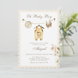 Pampas Grass Baby Boy Clothesline Baby Shower Invitation