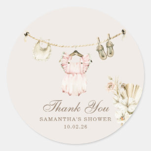 Pampas Grass Baby Girl Clothesline Baby Shower Classic Round Sticker