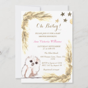Pampas Grass Baby Girl Watercolor Pink Beige Invitation